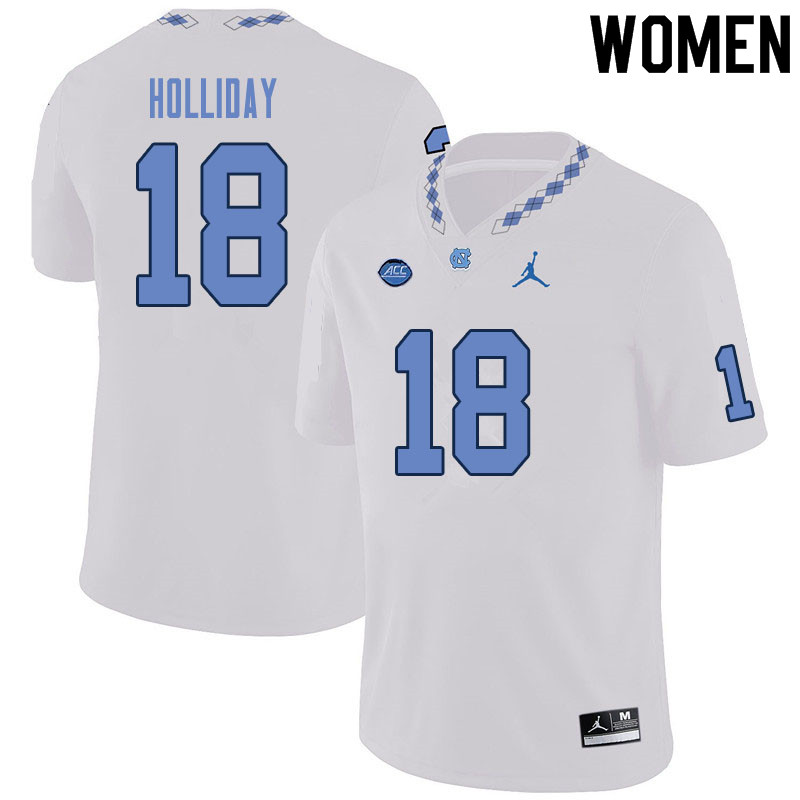 Women #18 Christopher Holliday North Carolina Tar Heels College Football Jerseys Sale-White